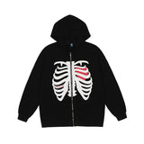 Skull Hoodie Fall/Winter Hooded Cardigan Sweater Women Loose Skull Print Zip Long Sleeve Coat