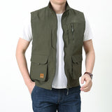 Men Utility Vest Work Zipper Tactical Work Vest Slim Pocket Jacket Spring and Autumn Men's Outdoor Leisure plus Size Vest