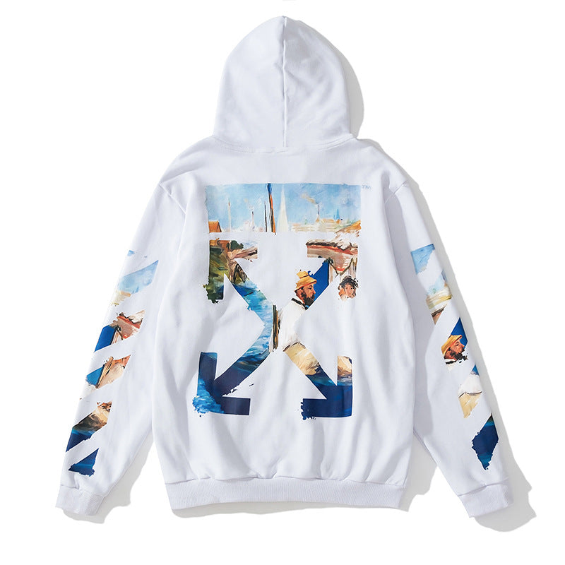 Off White Zipper Hoodie Spring and Autumn Monet Oil Painting Zipper Cardigan Hoodie Coat
