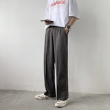 Men Suit Pants Men's Summer Thin Loose Straight Solid Color Casual Pants