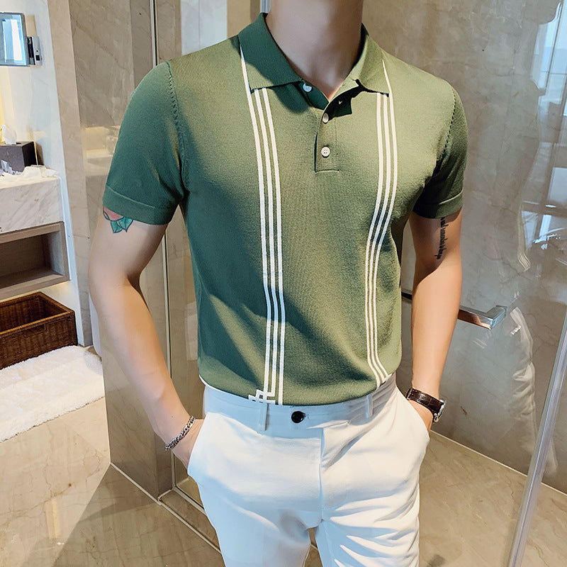 Men Polo Shirts Slim Fit Stretch Polo Collar Top T-shirt