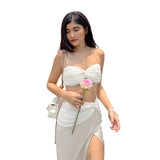 Women Top & Skirt 2 Piece Set Summer Vest Slit Skirt Casual Suit