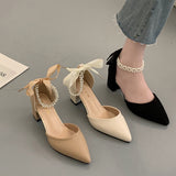 Nude Pumps Block Heel French Style High Heels Women's Chunky Heel Sandals