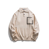 Man Fall Winter Outfis Vintage Color Stitching Turnover Neck Knitted Polo Shirt Men's and Women's Loose Sweater