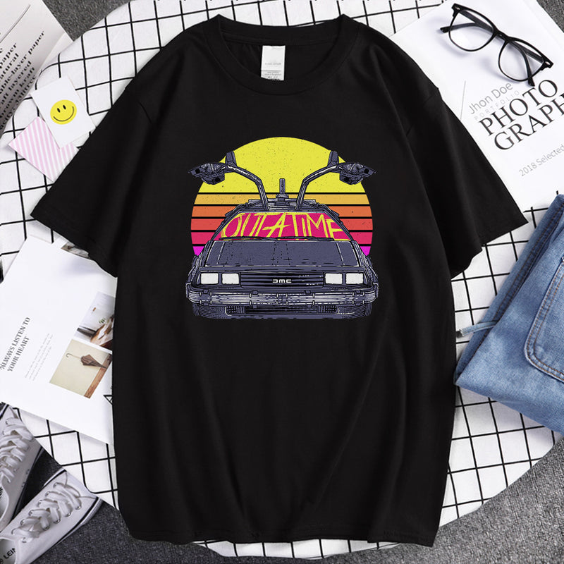 Back to the Future Costume Short Sleeve Letter Crew Neck Men's Printed T-shirt Loose