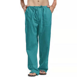 Linen Pants Straight Leg Pants Drawstring Lightweight Elastic Beach Pants Men's Casual Trousers with Pockets Men's Linen Large Size Pocket Trousers