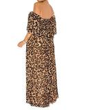 Women Plus Size Maxi Dresses Off-Shoulder Loose Leopard Print Dress