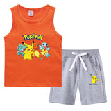 Children Pokemon Pikachu Tshirts & Shorts Vest Middle Pants Sports Casual Bottoming Shirt Two Pieces