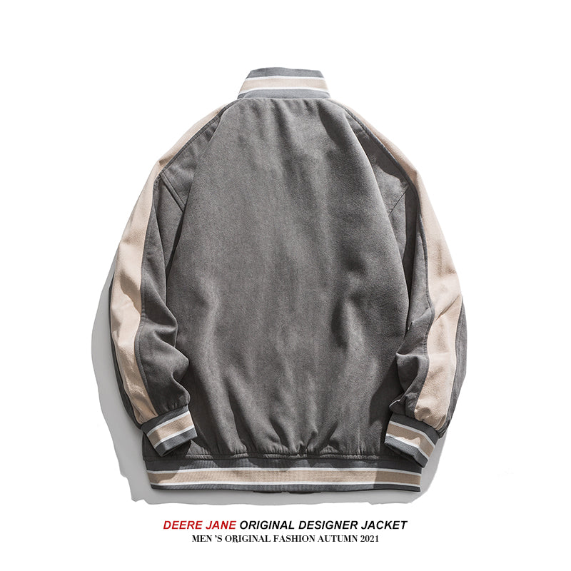 Men Baseball Jacket Spring Colorblock Baseball Uniform Loose All-Matching Jacket