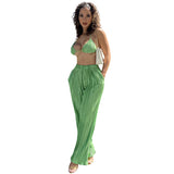 Women Top & Pant 2 Piece Set Summer Sexy Backless Underwaist Slim-Fit Straight Trousers Suit