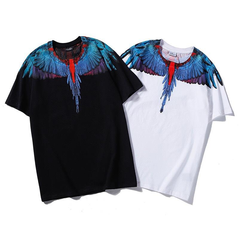 Marcelo Burlon T Shirt Wings Feather Printed Short Sleeve T-shirt Loose Couple Outfit Men and Women Half Sleeve