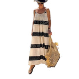 Women Bohemian Dress Women's Summer Sexy Strap Backless Striped Printed Dress