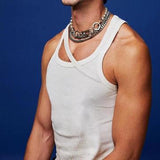 Rave Outfits Mens Vest Slim Fit White with Printed Pattern T-shirt