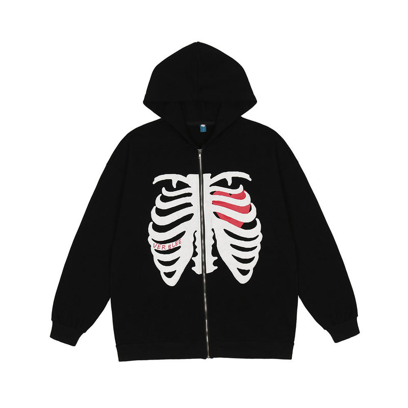 Skeleton Hoodie Skeleton Printed Zip Jacket Cardigan Hoodie Sweatshirt