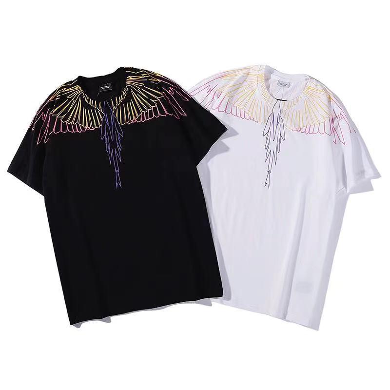 Marcelo Burlon T Shirt Color Line Wings Printing Short Sleeve T-shirt Men and Women Couple Loose Feather Half Sleeve