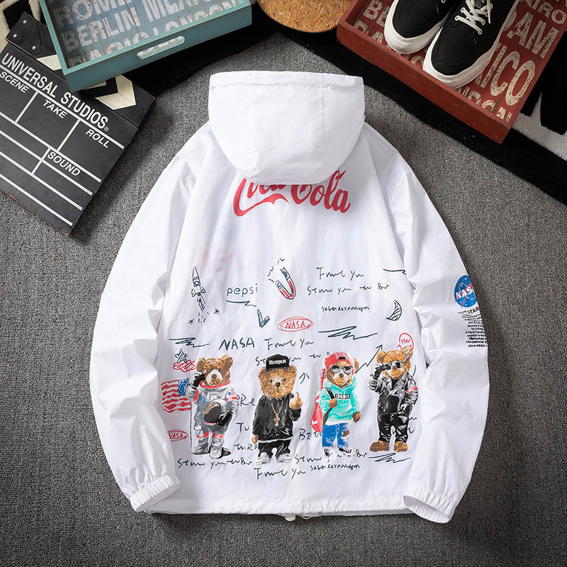 Varsity Jacket Hooded Printed Coat Sun Protection Clothing