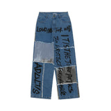 Anime Print Jeans Denim Pants Letter Jeans Men Baggy Straight Trousers