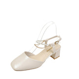Nude Chunky Heel Mary Jane Sandals