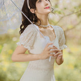 Women's Cottagecore Dress White Dress Long Dress for Women Summer