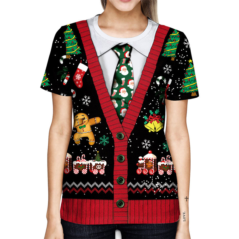 Ugly Christmas Sweater Autumn Clothing Christmas Print Couple Wear Cartoon T-shirt