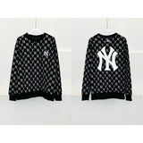 Yankees Men's and Women's Pullover Embroidery Large Logo Sweater Retro Presbyopic Couple round Neck Long Sleeve Casual