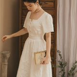 Women Cottagecore Dress Retro White Dress for First Love Summer