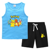 Children Pokemon Pikachu Tshirts & Shorts Vest Middle Pants Sports Casual Bottoming Shirt Two Pieces