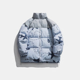 Man Fall Winter Outfis Winter Airplane Cartoon Print Stand-up Collar Cotton-Padded Coat Casual Top