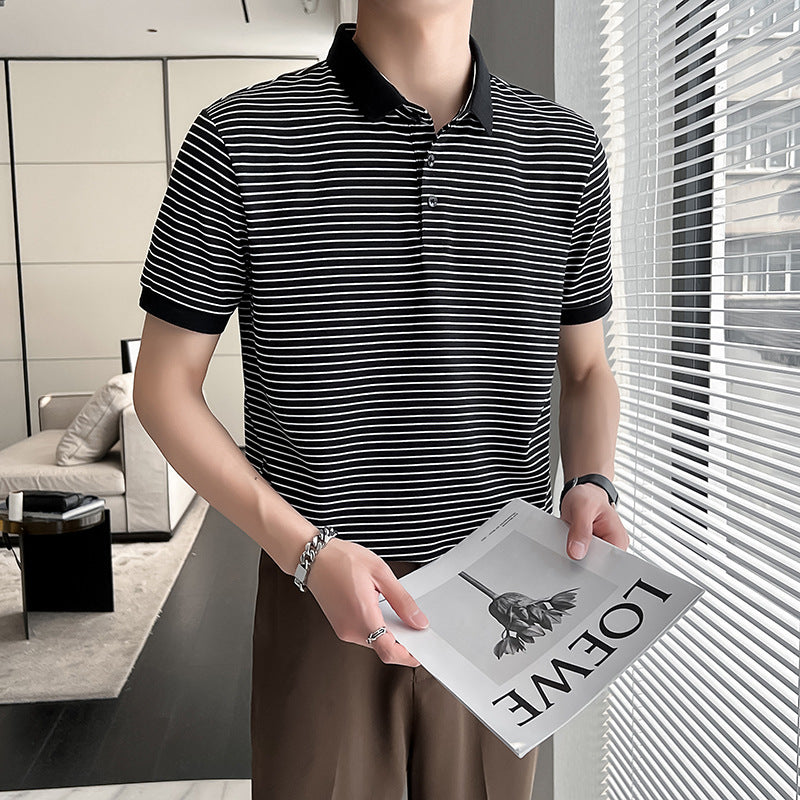 Men Polo Shirts Striped Lapel T-shirt