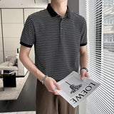 Men Polo Shirts Striped Lapel T-shirt