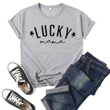 Boy Mama T Shirts Clover Lucky Mama Printed Short Sleeve T-shirt