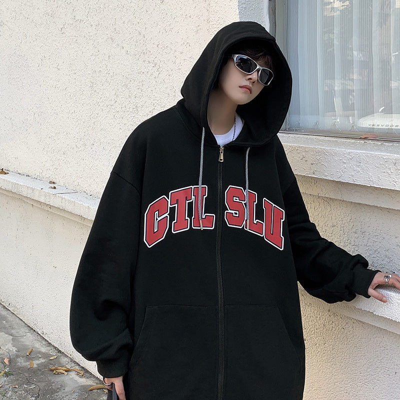 Slogan Graphic Hoodie Zipper Sweater