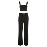 Women Top & Pant 2 Piece Set Vest High Waist Hip Straight Straight-Leg Pants Casual Suit
