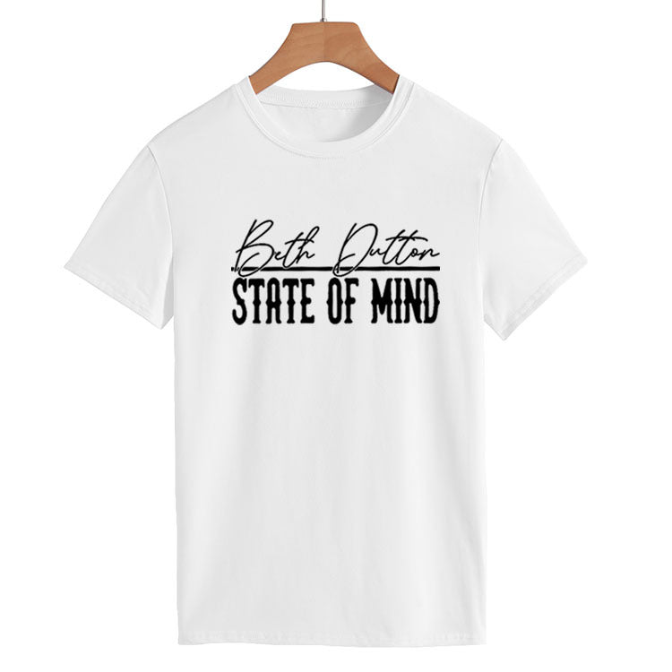 Beth Dutton Outfits State of Mind Lettered Casual Short Sleeve T-shirt
