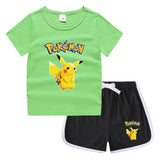 Children Pokemon Pikachu Tshirts & Shorts Casual Sports Sweat-Absorbent Suit Neutral