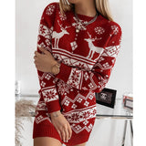 Sweater Dress Outfit With Tights 2 Pieces Set Women Sweater Snowflake Christmas Jacquard Knitted Dress