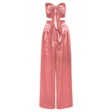 Women Top & Pant 2 Piece Set Summer Cropped Tube Top High Waist Hip Wide Leg Pants Casual Suit