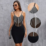 Women Bodycon Dress Summer Tassel Suspender Dress