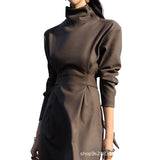 Work Dresses for Teachers Long Dress Winter Temperament Commute Solid Color Dress