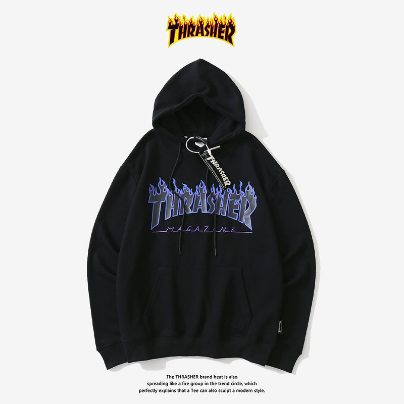 Thrasher Hoodie Sweater Hooded Velvet Padded Loose Long Sleeve