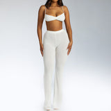 Women Top & Pant 2 Piece Set Summer Backless Underwaist High Waist Sheath Straight-Leg Trousers Casual Suit