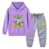 Children Pokemon Pikachu Hoodie & Pant Set Hooded Sweater Trousers Two-Piece Baby Cotton Sweater Suit