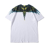 Marcelo Burlon T Shirt Black and White Yellow Green Wings Feather Printed Short Sleeve T-shirt Men and Women Couple Harajuku Half Sleeve