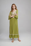 Women Dresses Bohemian V-neck Flared Sleeve Embroidered Dress