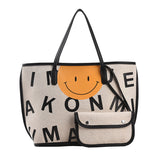The Teacher Tote Canvas Bag Women's Bag Summer Smiling Face Bag Cartoon Lunch Box One-Shoulder Bucket Work Large Capacity Tote
