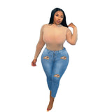 Women Plus Size Jeans High Waist Slim Denim Skinny Pants