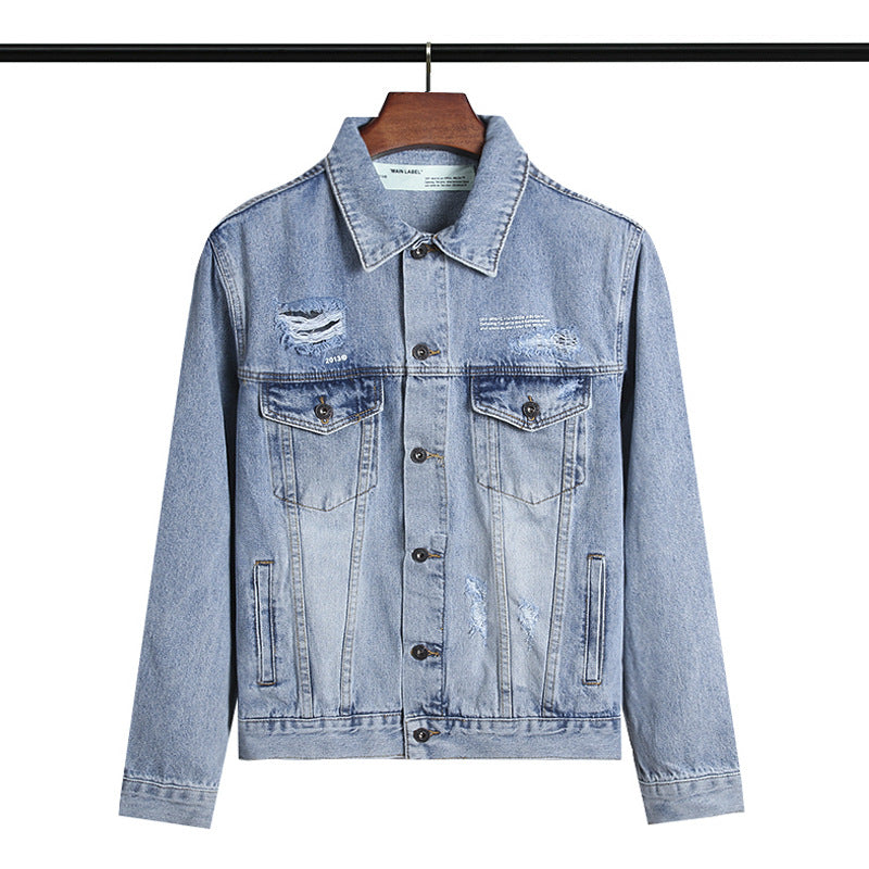 Off White Winter Coat Autumn Grass Arrow Pattern Casual Denim Jacket Men and Women