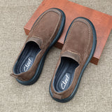 Loafers for Men Cleef Men's Shoes Casual Leather Shoes Men's Middle-Aged Matte Cowhide Slip-on Big Head Leather Shoes