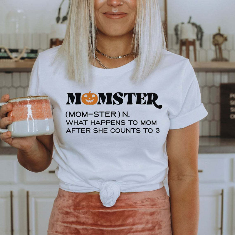 Halloween Costumes Momster Pumpkin Fall Printed round Neck T-shirt for Women