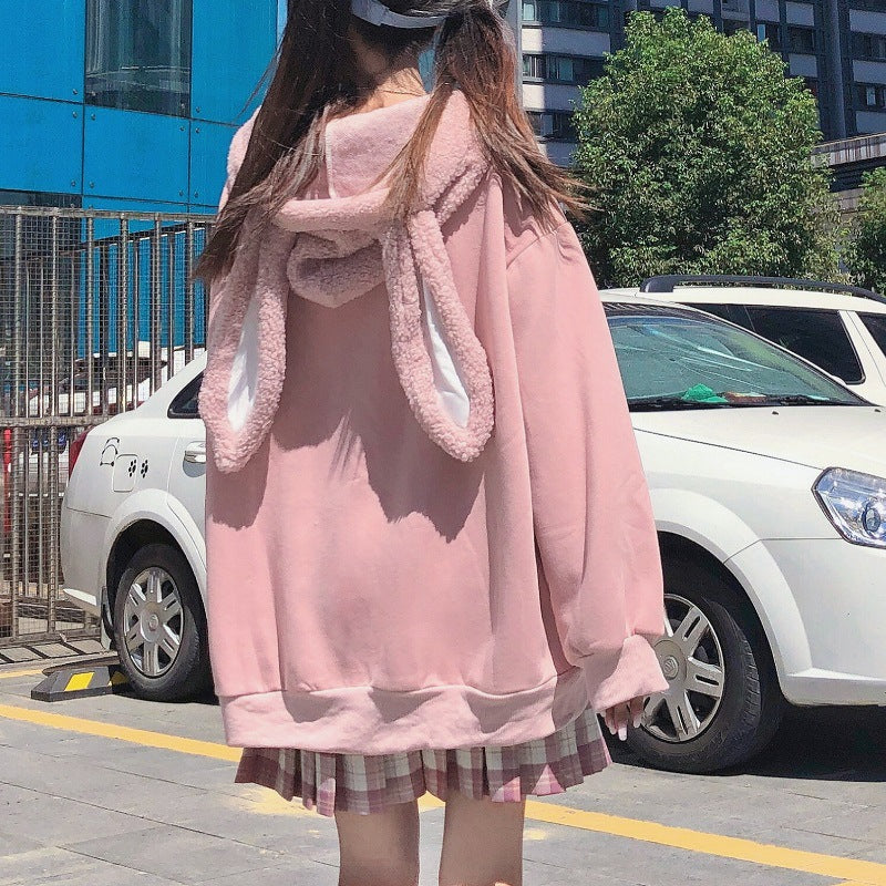 Gothic Lolita Harajuku Style Clothing Autumn Lambswool Colorblock Hood Loose Ear Sweater